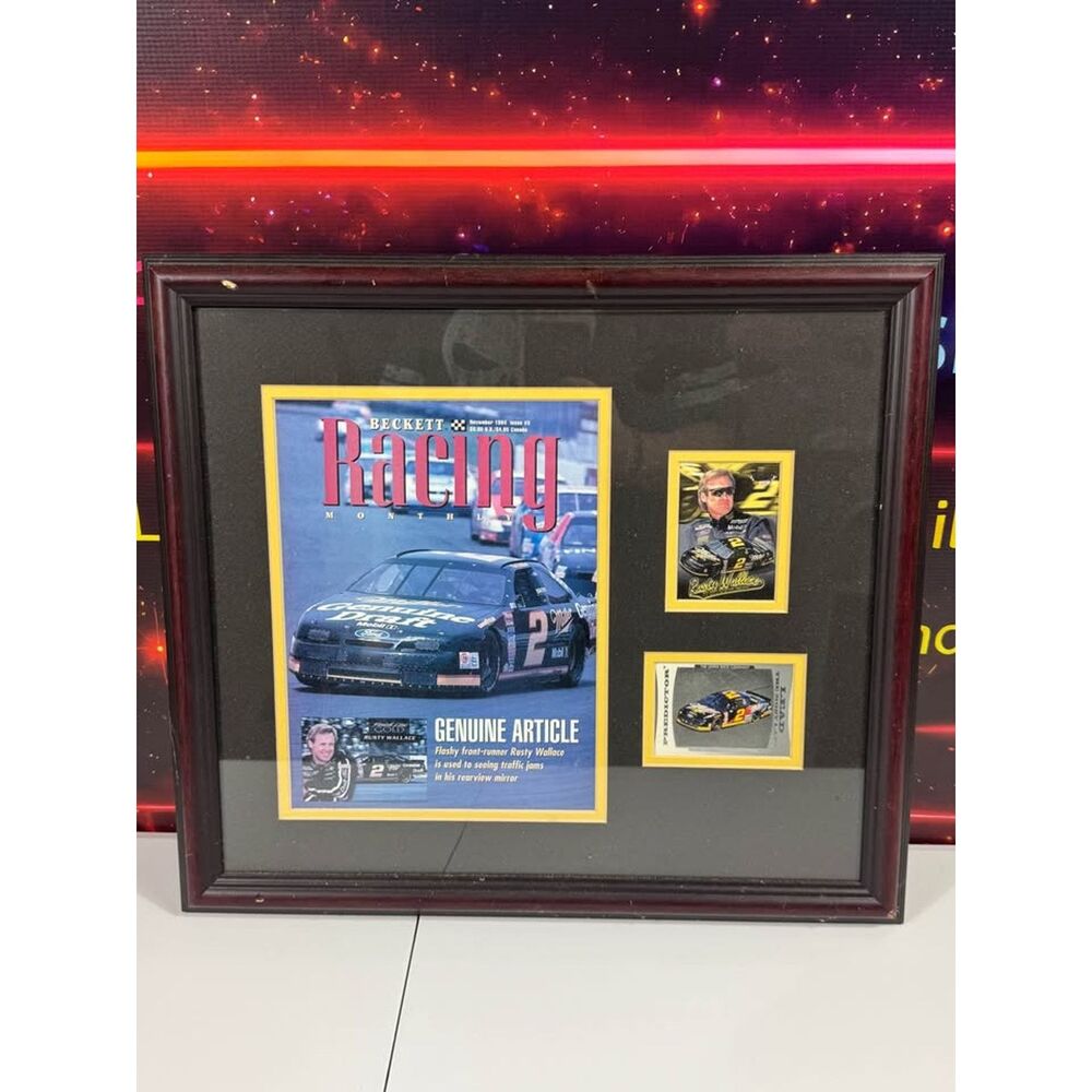 Vintage Rusty Wallace NASCAR Beckett Racing Monthly Framed Collecto 18” x 16.5”
